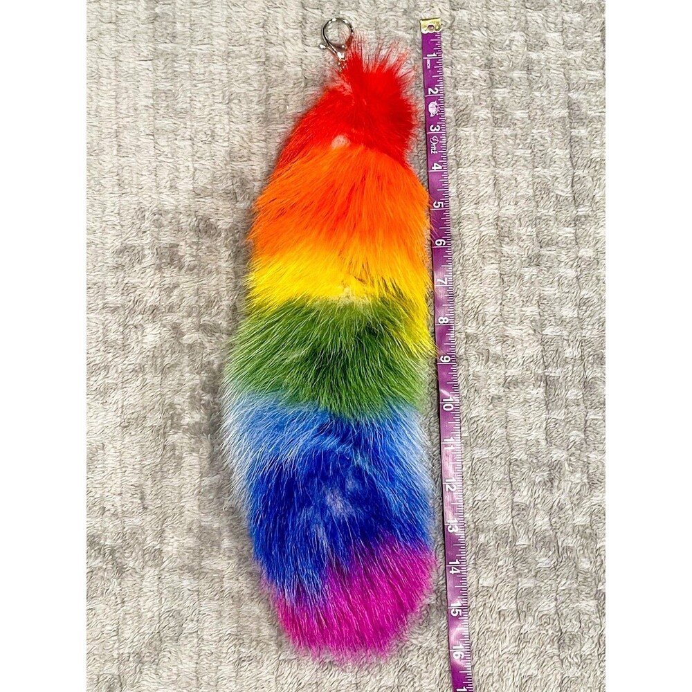 Genuine Fox Tail Keychain Rainbow Dyed Real Fur Taxidermy Oddities Curios